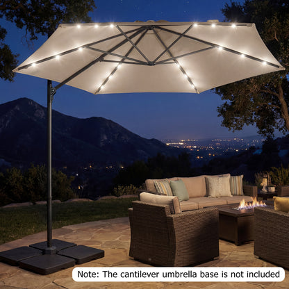 10 Feet Patio Cantilever Umbrella, Solar LED Lights, Beige Outdoor Umbrellas at Gallery Canada