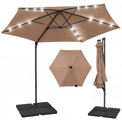 10 Feet Patio Cantilever Umbrella With Solar LED Lights, Tan Outdoor Umbrellas at Gallery Canada