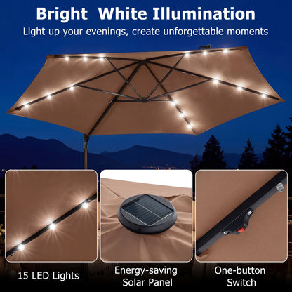 10 Feet Patio Cantilever Umbrella With Solar LED Lights, Tan Outdoor Umbrellas at Gallery Canada