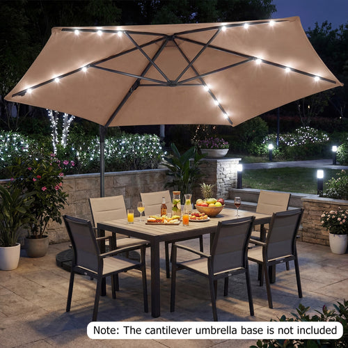 10 Feet Patio Cantilever Umbrella With Solar LED Lights, Tan