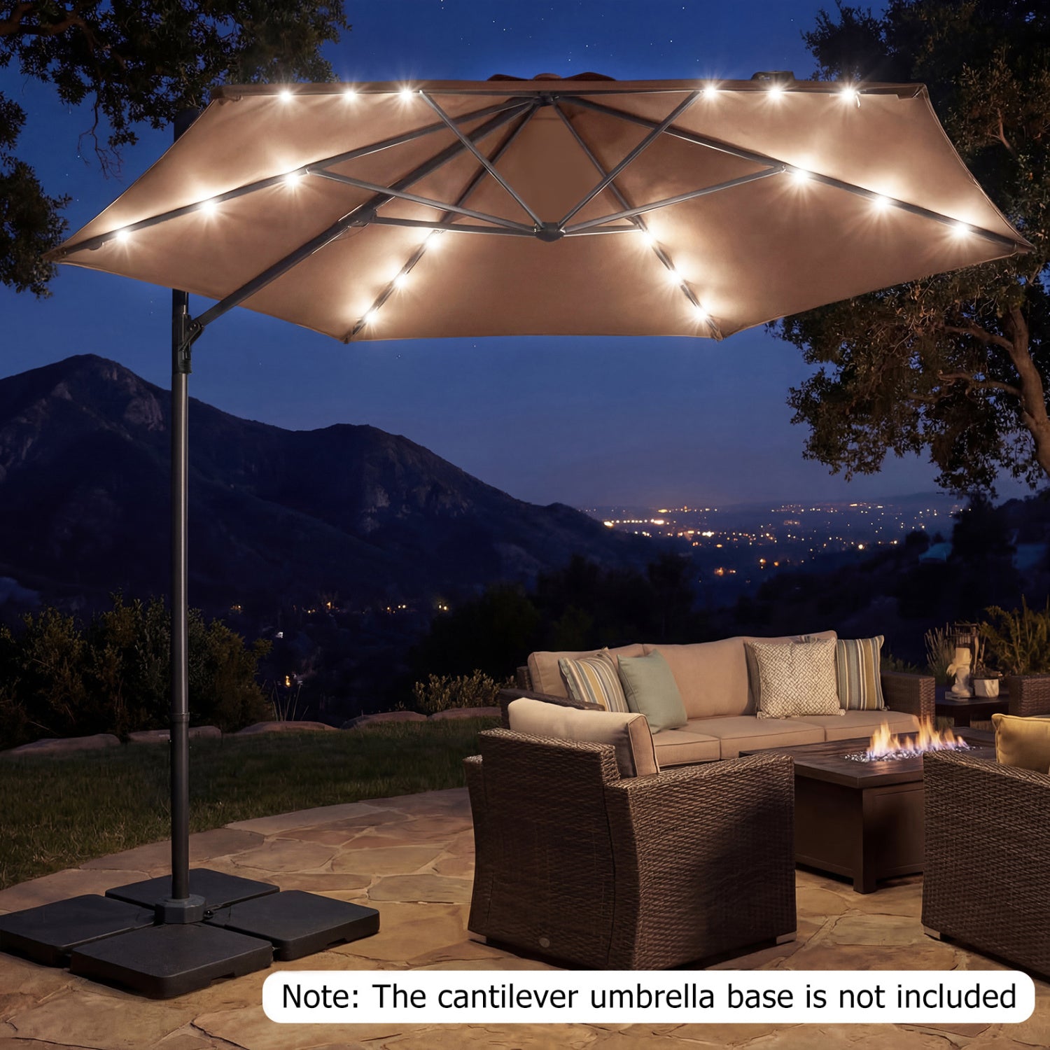 10 Feet Patio Cantilever Umbrella With Solar LED Lights, Tan Outdoor Umbrellas at Gallery Canada
