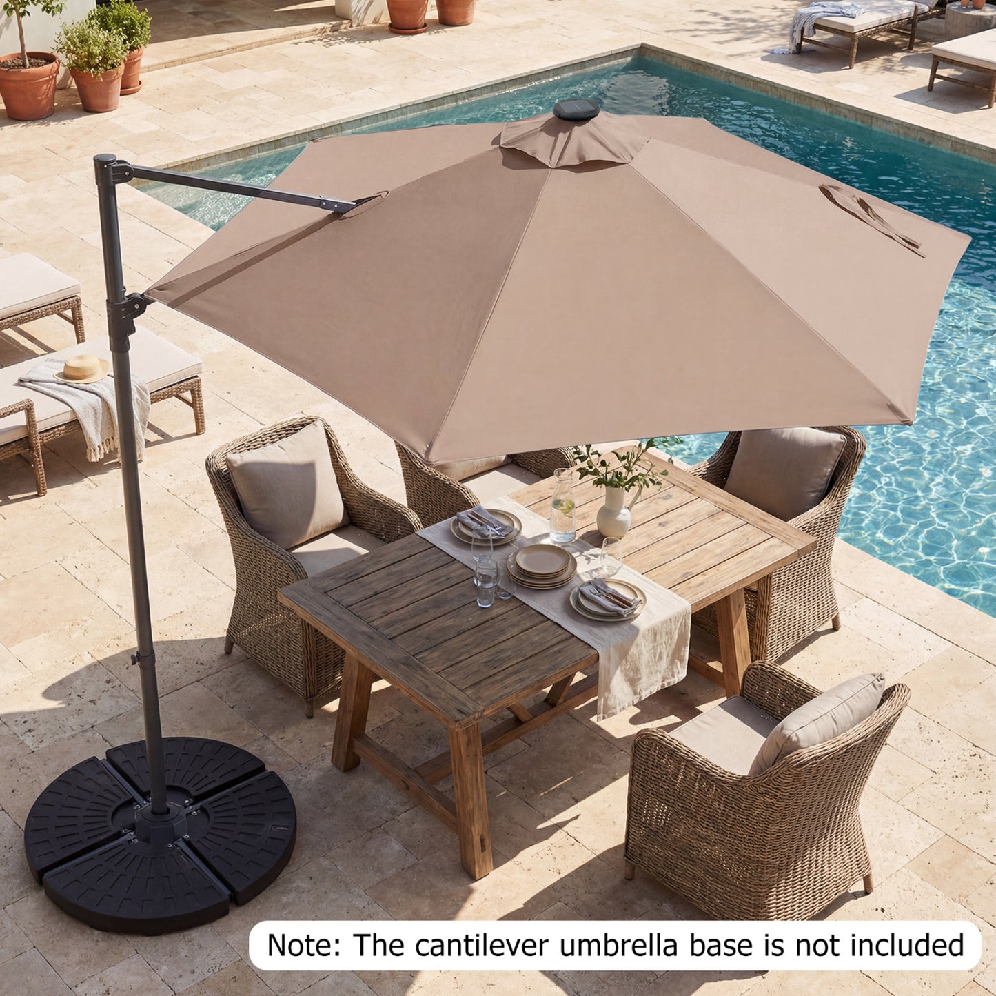 10 Feet Patio Cantilever Umbrella With Solar LED Lights, Tan Outdoor Umbrellas at Gallery Canada
