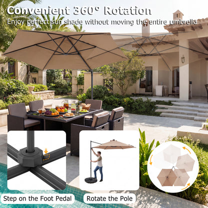 10 Feet Patio Cantilever Umbrella With Solar LED Lights, Tan Outdoor Umbrellas at Gallery Canada
