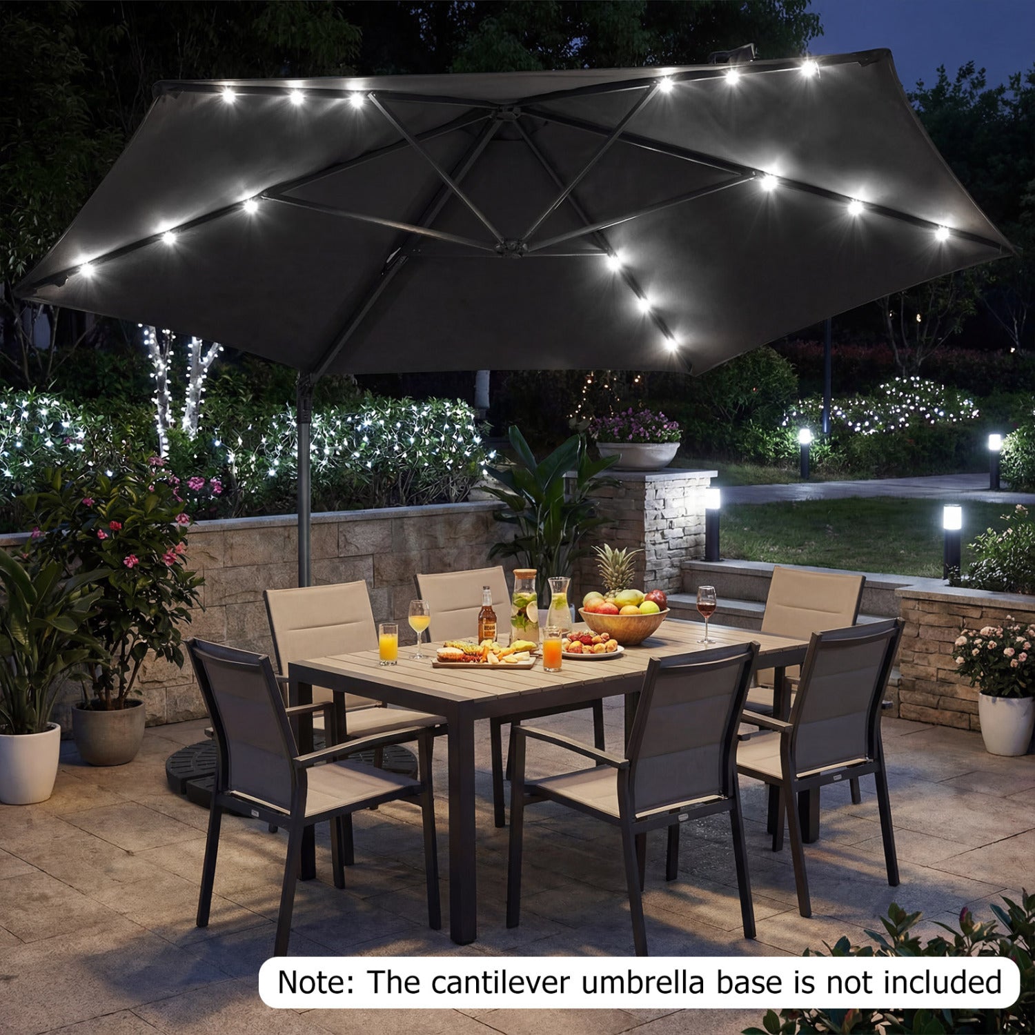 10 Feet Patio Cantilever Umbrella, Solar LED Lights, Gray Outdoor Umbrellas at Gallery Canada