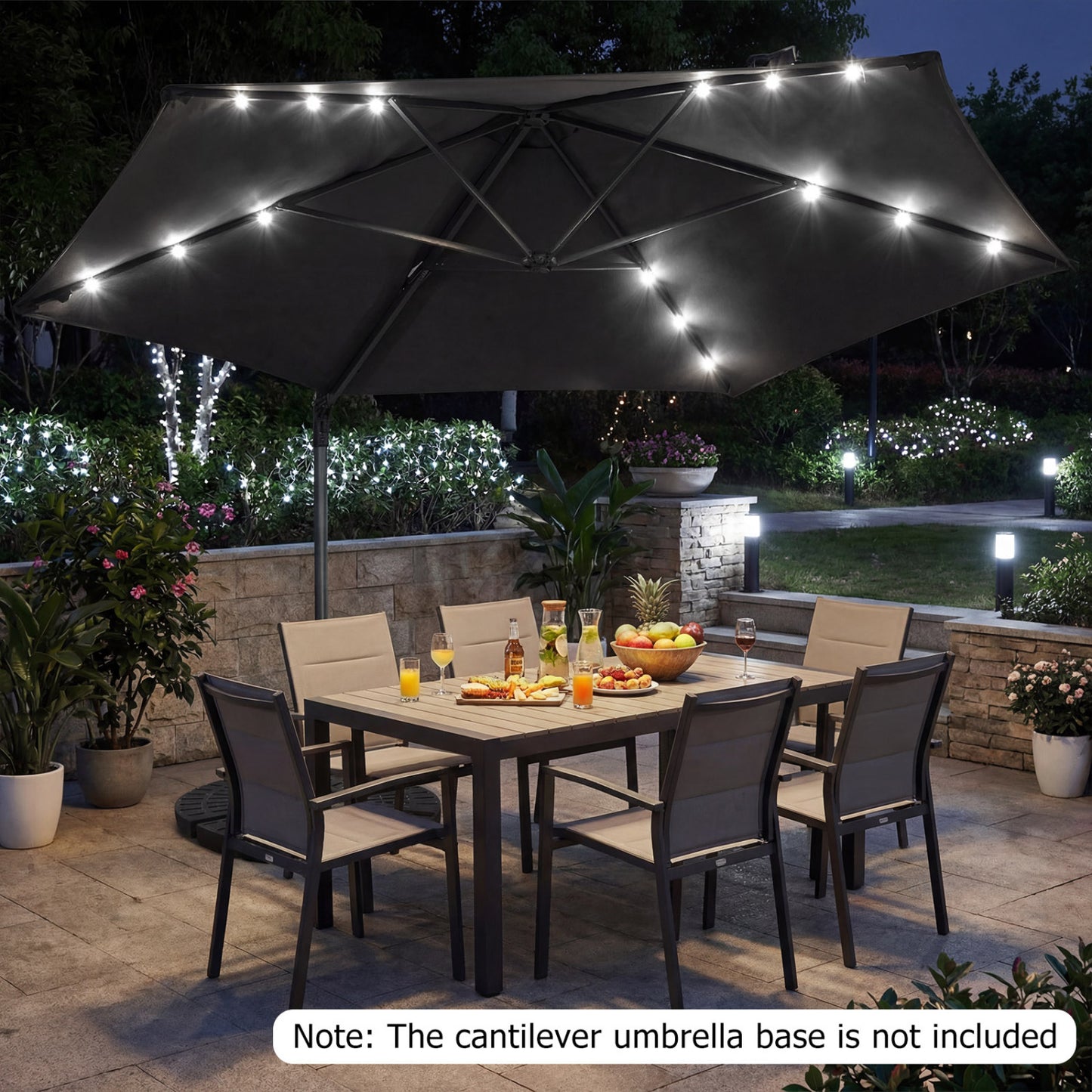 10 Feet Patio Cantilever Umbrella, Solar LED Lights, Gray Outdoor Umbrellas at Gallery Canada
