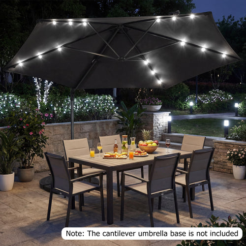 10 Feet Patio Cantilever Umbrella, Solar LED Lights, Gray