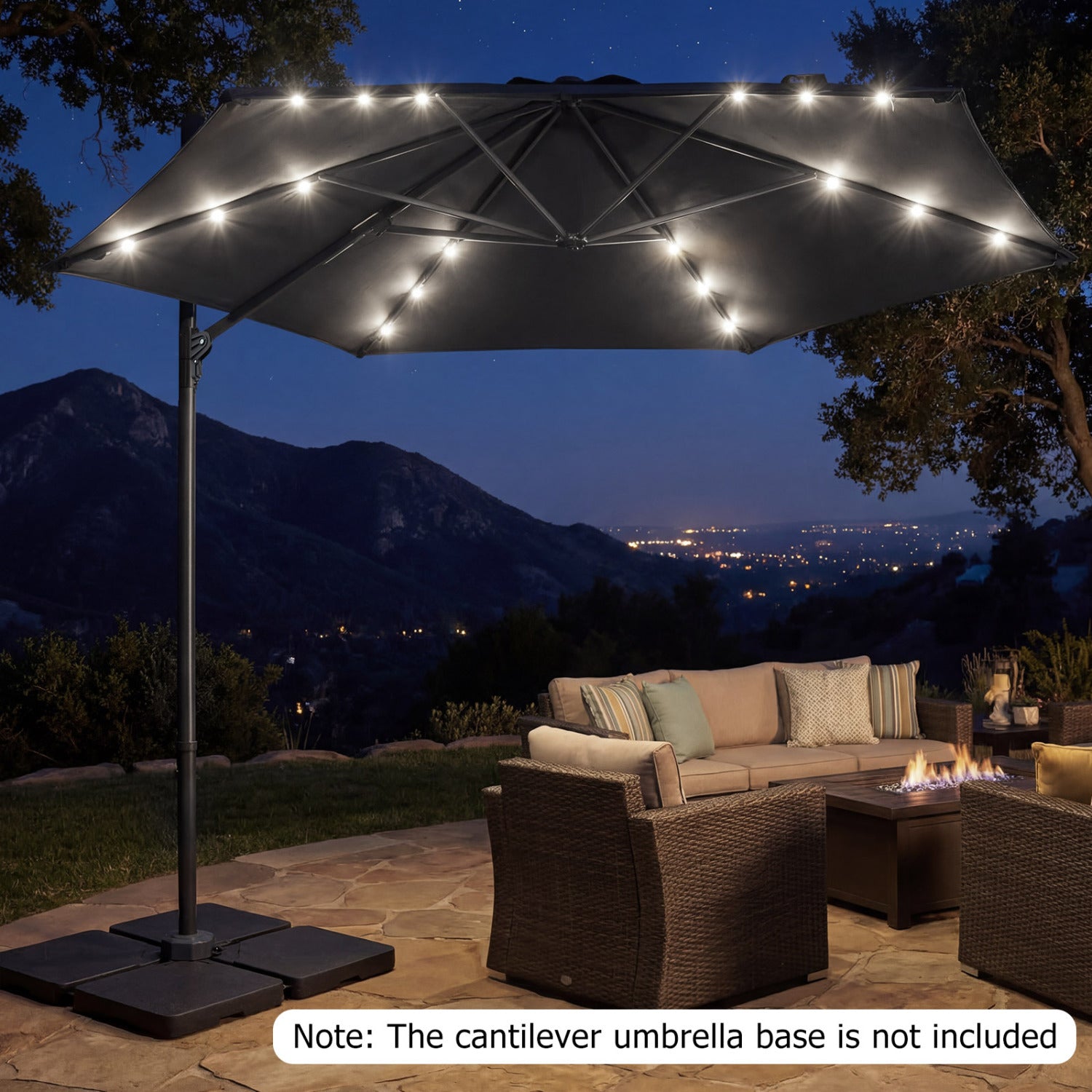10 Feet Patio Cantilever Umbrella, Solar LED Lights, Gray Outdoor Umbrellas at Gallery Canada