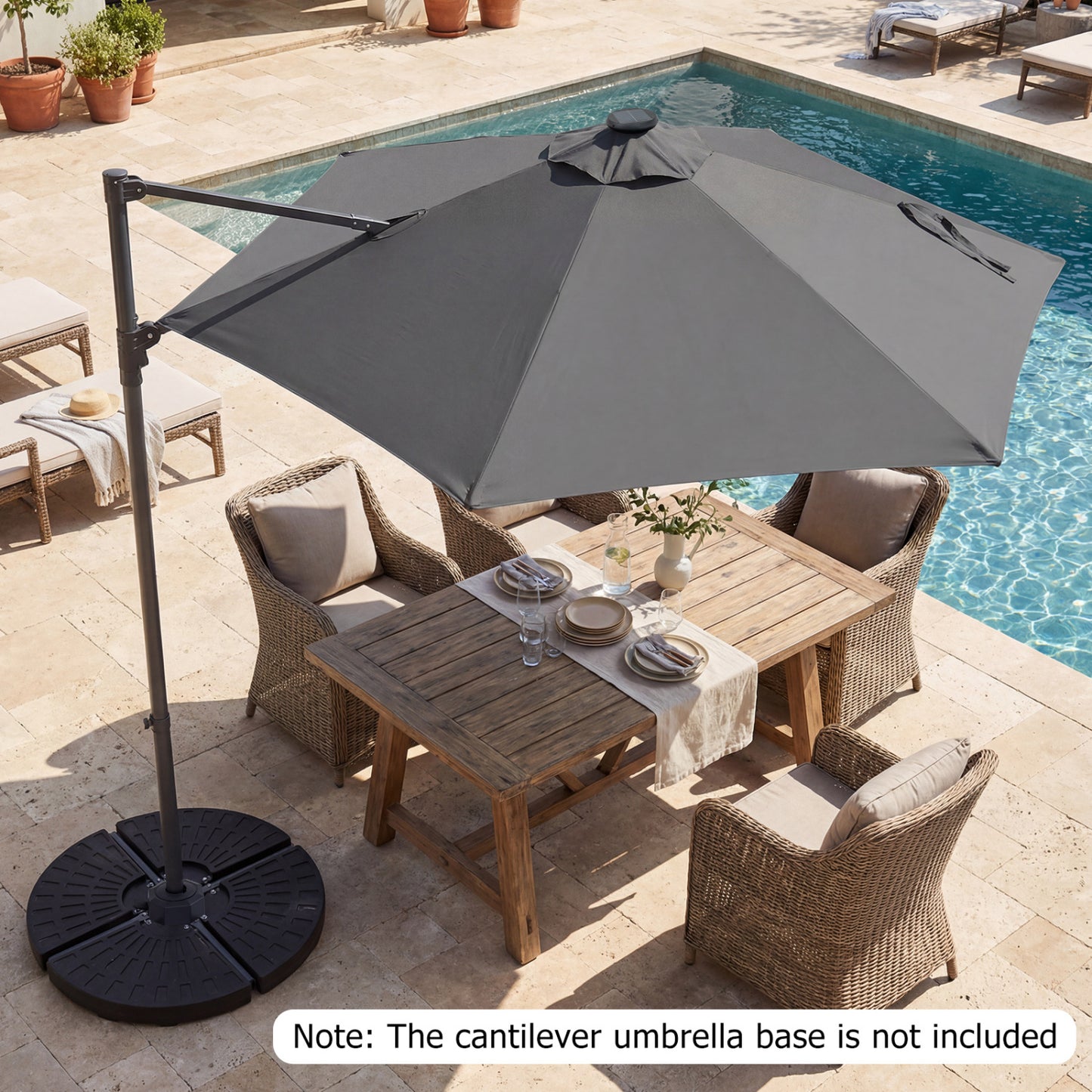 10 Feet Patio Cantilever Umbrella, Solar LED Lights, Gray Outdoor Umbrellas at Gallery Canada