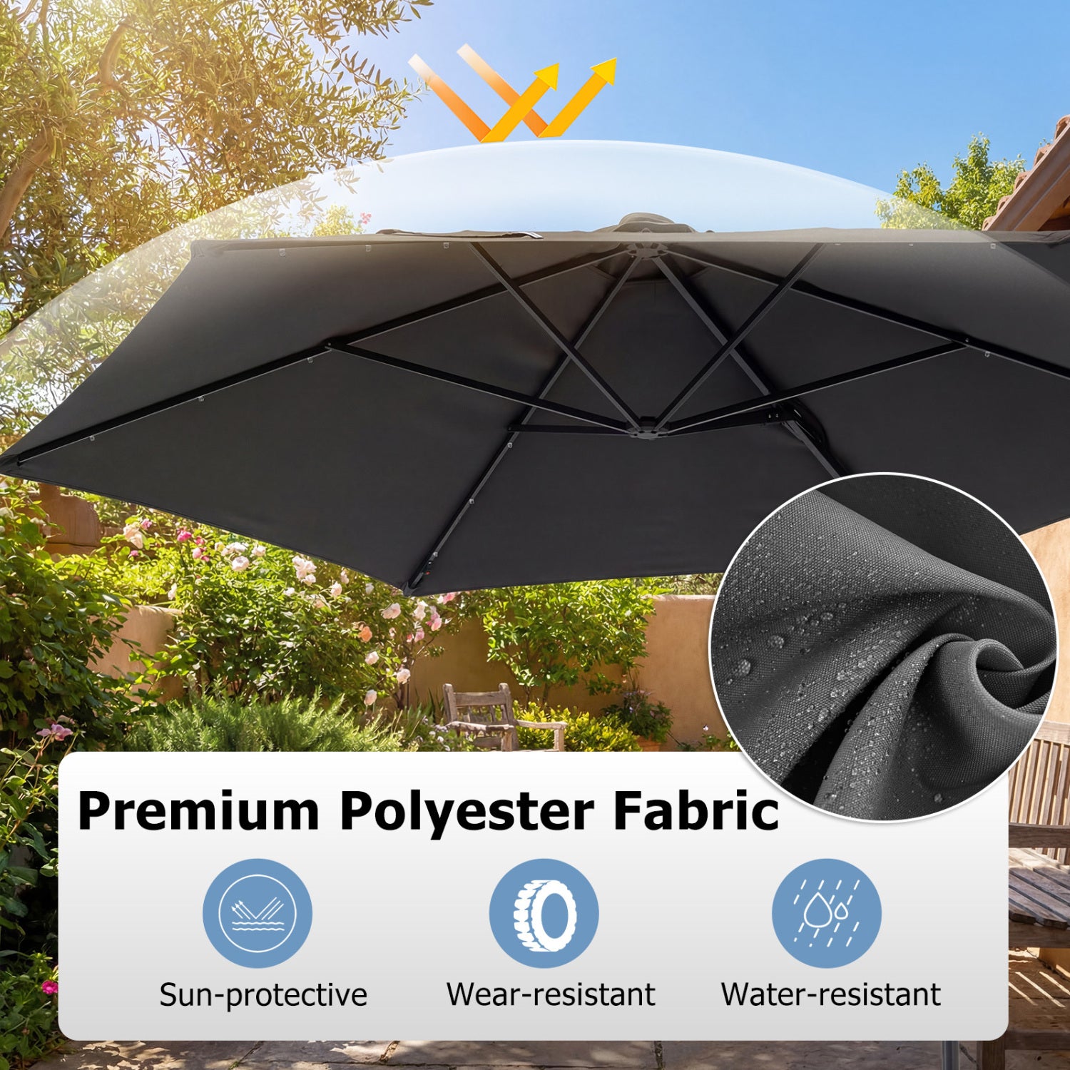 10 Feet Patio Cantilever Umbrella, Solar LED Lights, Gray Outdoor Umbrellas at Gallery Canada