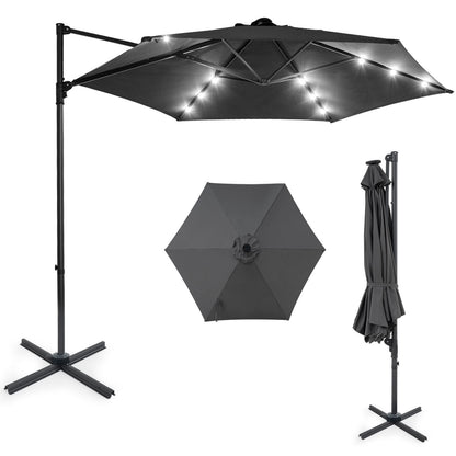 10 Feet Patio Cantilever Umbrella, Solar LED Lights, Gray Outdoor Umbrellas at Gallery Canada