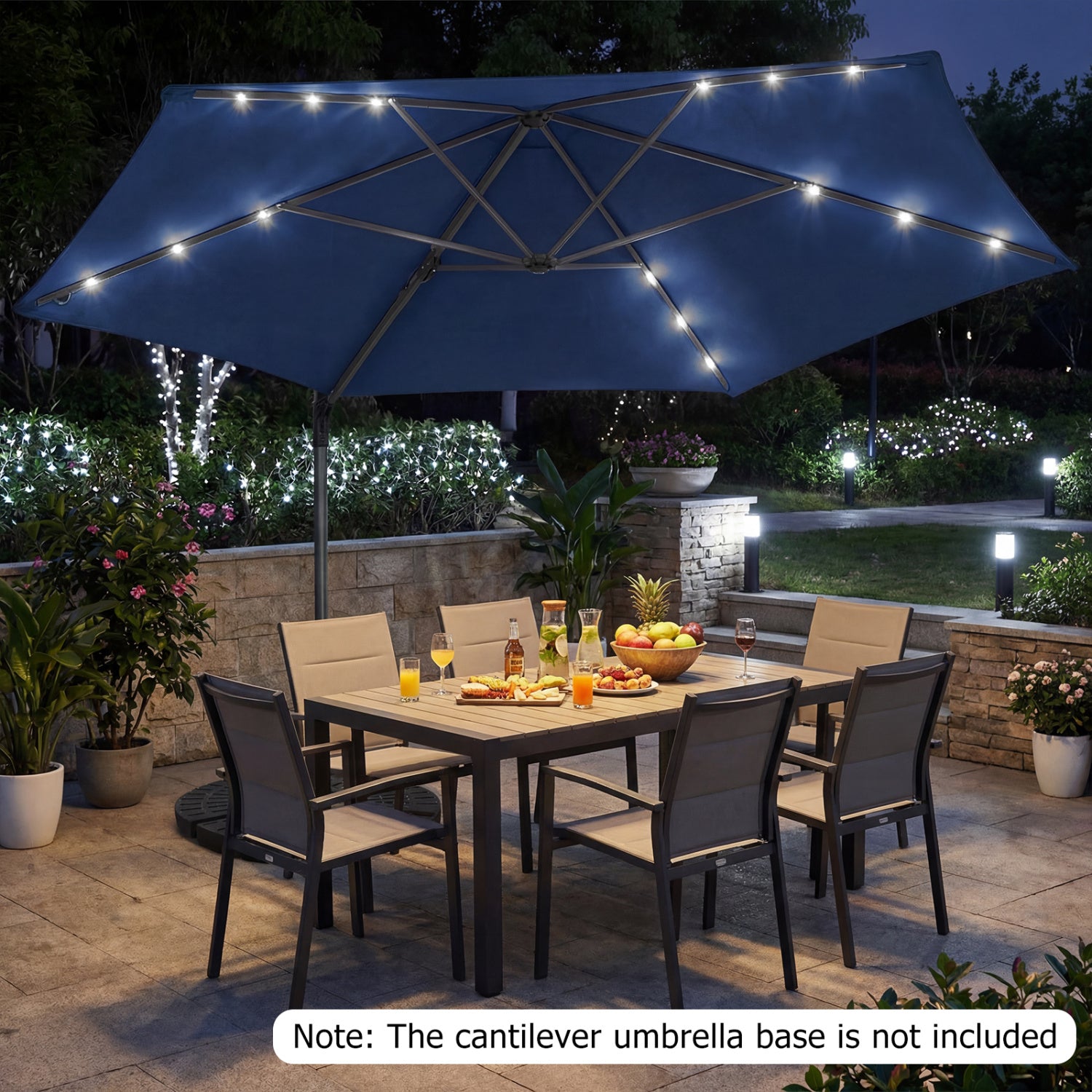 10 Feet Patio Cantilever Umbrella, Solar LED Lights, Navy Outdoor Umbrellas at Gallery Canada