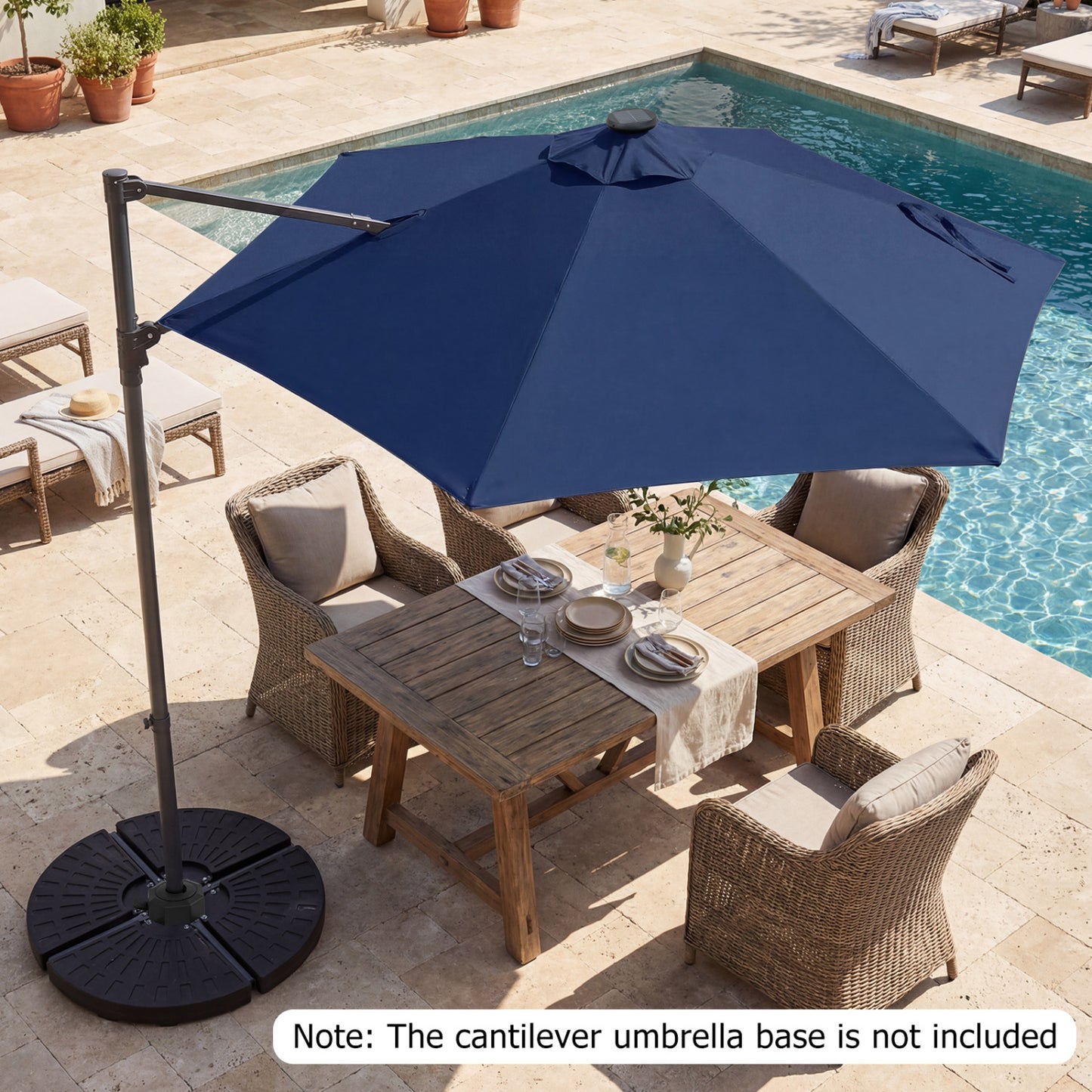 10 Feet Patio Cantilever Umbrella, Solar LED Lights, Navy Outdoor Umbrellas at Gallery Canada