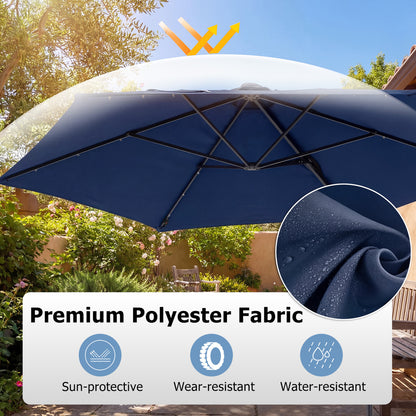 10 Feet Patio Cantilever Umbrella, Solar LED Lights, Navy Outdoor Umbrellas at Gallery Canada