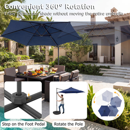 10 Feet Patio Cantilever Umbrella, Solar LED Lights, Navy Outdoor Umbrellas at Gallery Canada