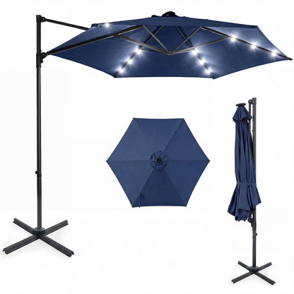 10 Feet Patio Cantilever Umbrella, Solar LED Lights, Navy Outdoor Umbrellas at Gallery Canada