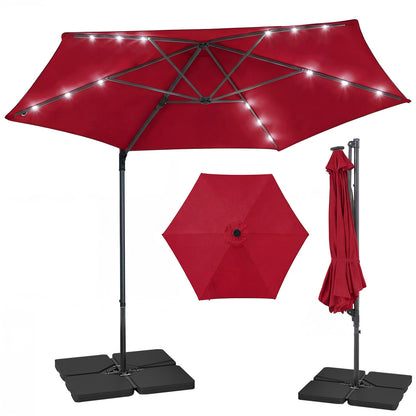10 Feet Patio Cantilever Umbrella, Solar LED Lights, Wine Outdoor Umbrellas at Gallery Canada