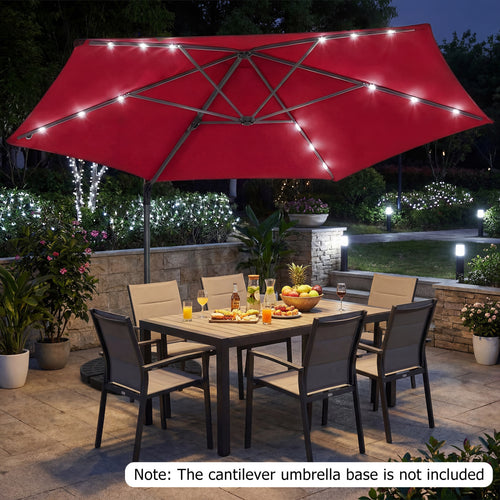 10 Feet Patio Cantilever Umbrella, Solar LED Lights, Wine