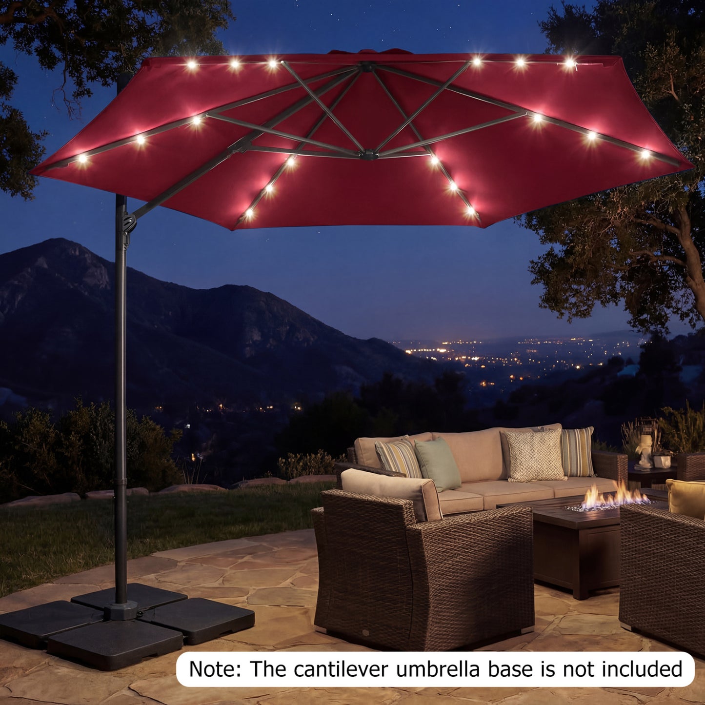 10 Feet Patio Cantilever Umbrella, Solar LED Lights, Wine Outdoor Umbrellas at Gallery Canada