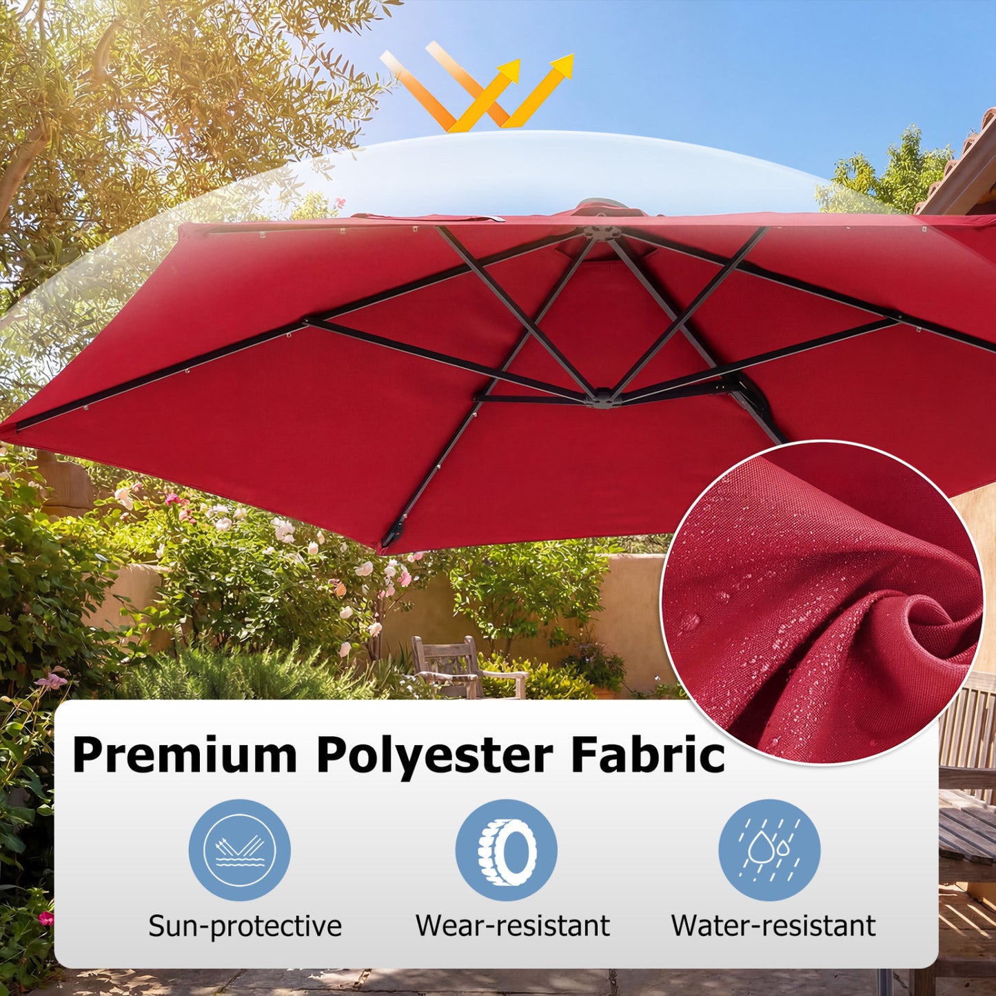 10 Feet Patio Cantilever Umbrella, Solar LED Lights, Wine Outdoor Umbrellas at Gallery Canada