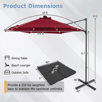 10 Feet Patio Cantilever Umbrella, Solar LED Lights, Wine Outdoor Umbrellas at Gallery Canada