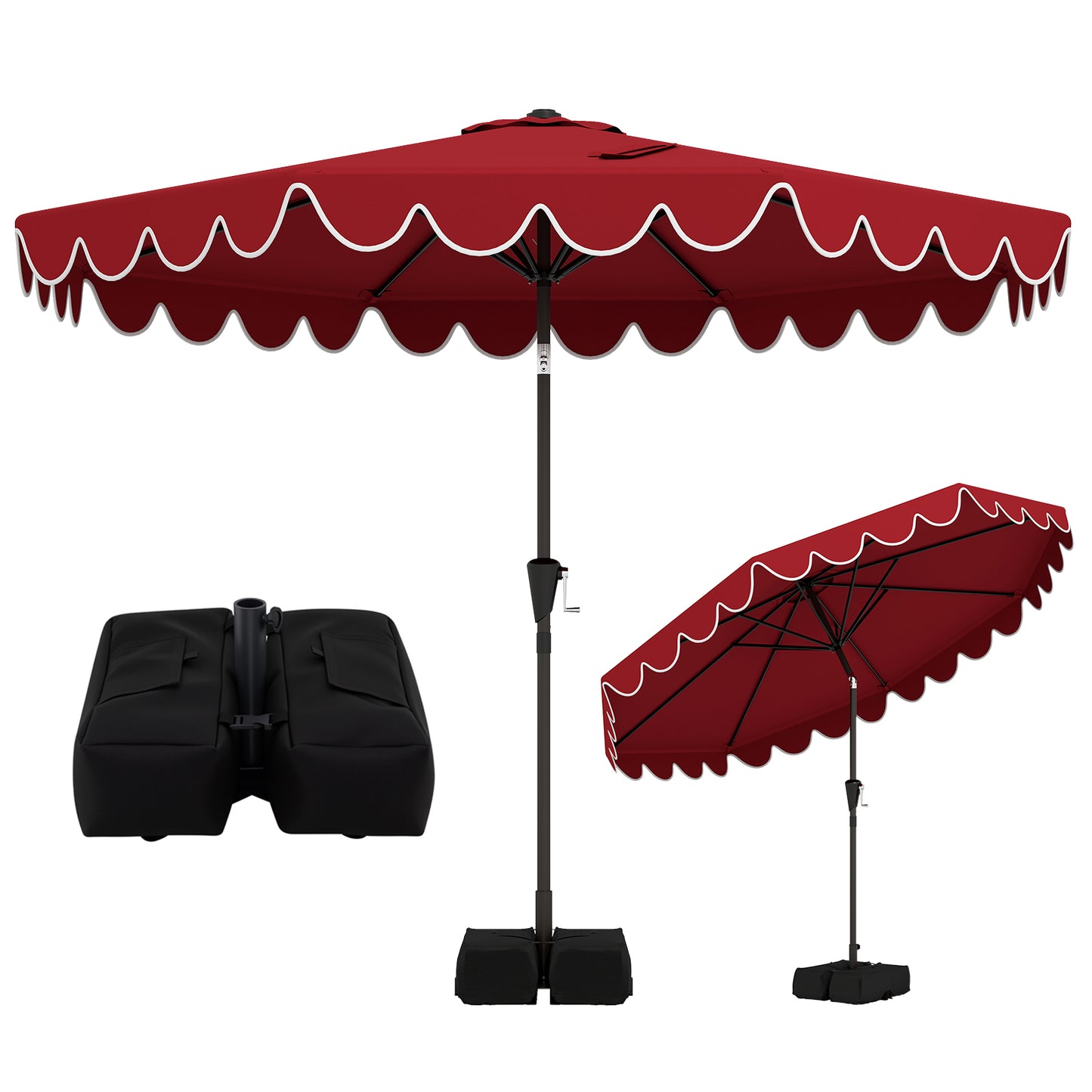10 Feet Patio Umbrella, Weighted Base, Sandbags, Burgundy Outdoor Umbrellas at Gallery Canada