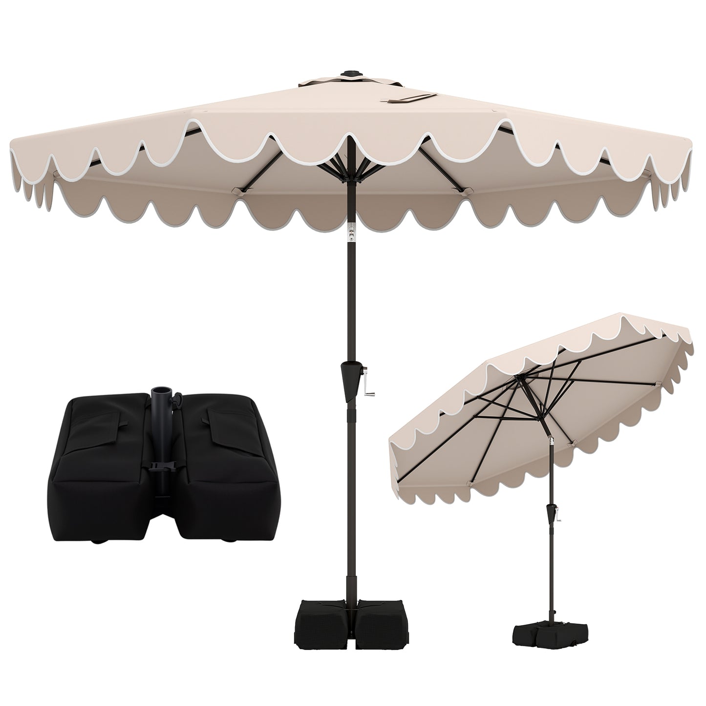10 Feet Patio Umbrella, Weighted Base, Sandbags, Beige Outdoor Umbrellas at Gallery Canada