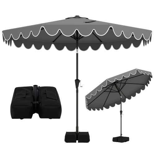 10 Feet Patio Umbrella, Weighted Base With Sandbags, Gray