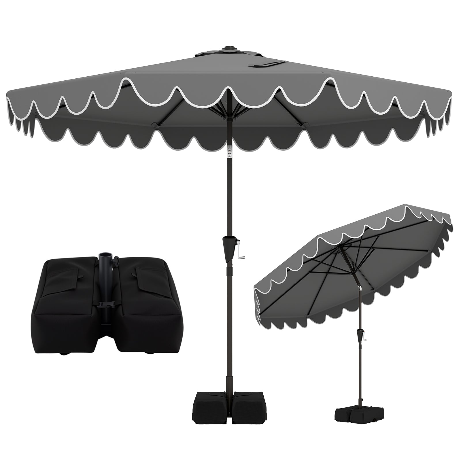 10 Feet Patio Umbrella, Weighted Base With Sandbags, Gray Outdoor Umbrellas Gray at Gallery Canada