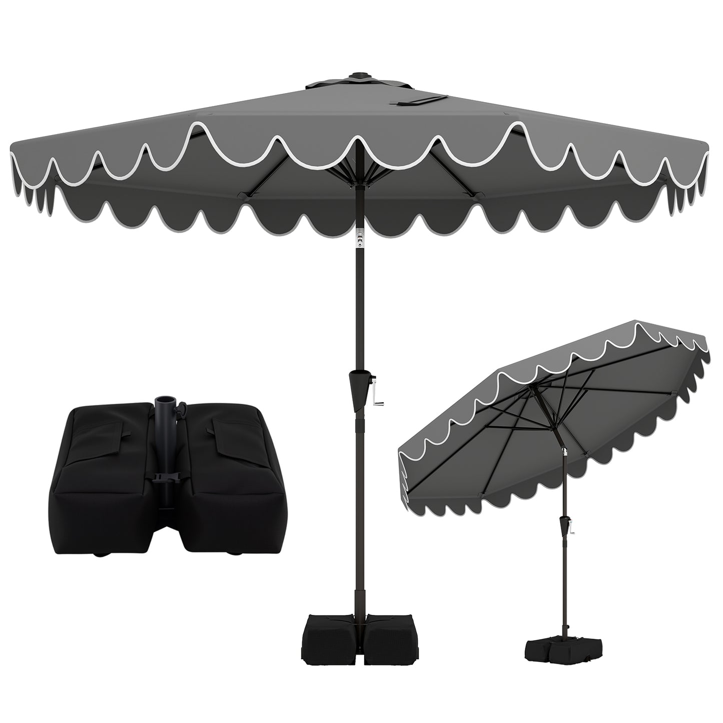 10 Feet Patio Umbrella, Weighted Base With Sandbags, Gray Outdoor Umbrellas Gray at Gallery Canada