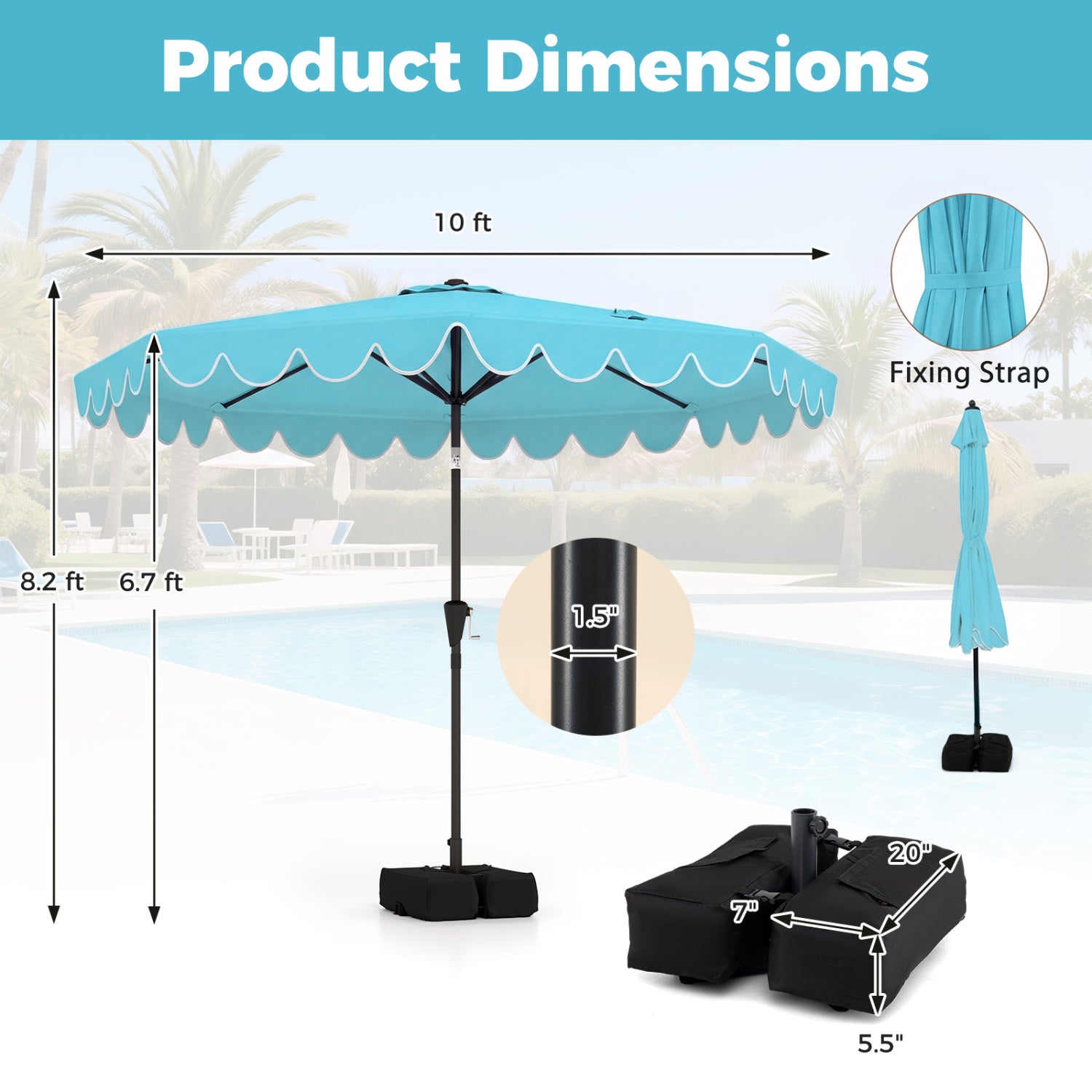 10 Feet Patio Umbrella, Weighted Base, Sandbags, Turquoise Outdoor Umbrellas at Gallery Canada