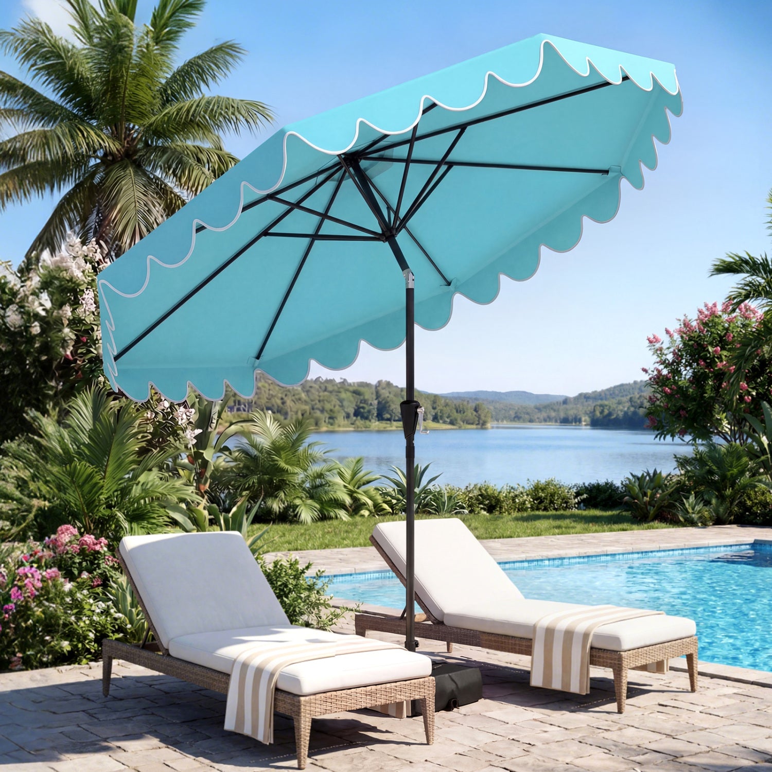 10 Feet Patio Umbrella, Weighted Base, Sandbags, Turquoise Outdoor Umbrellas at Gallery Canada