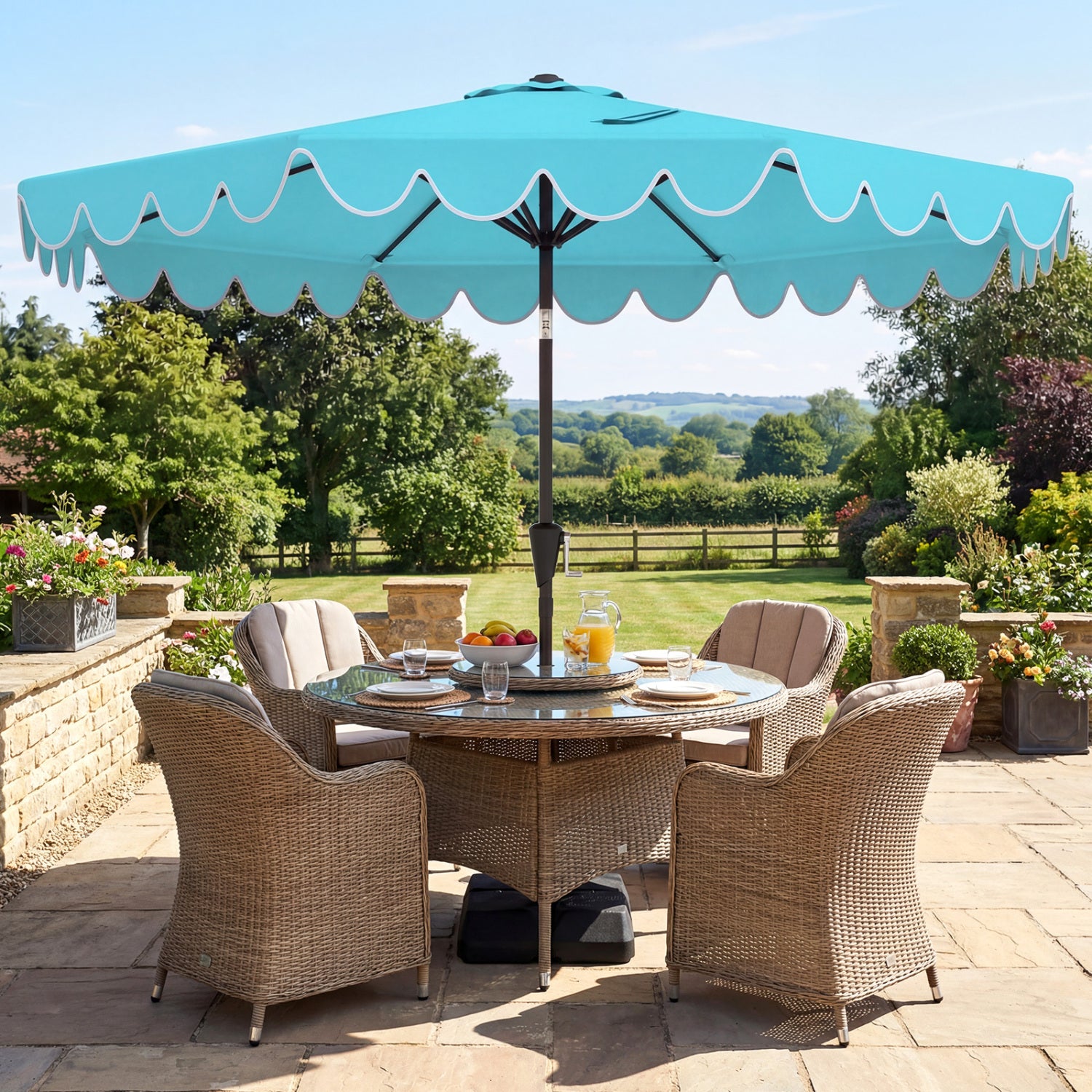 10 Feet Patio Umbrella, Weighted Base, Sandbags, Turquoise Outdoor Umbrellas at Gallery Canada