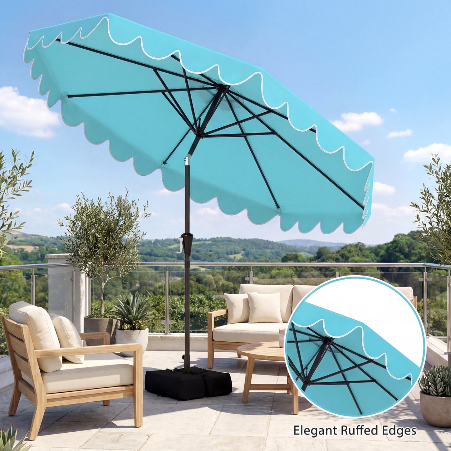 10 Feet Patio Umbrella, Weighted Base, Sandbags, Turquoise Outdoor Umbrellas at Gallery Canada