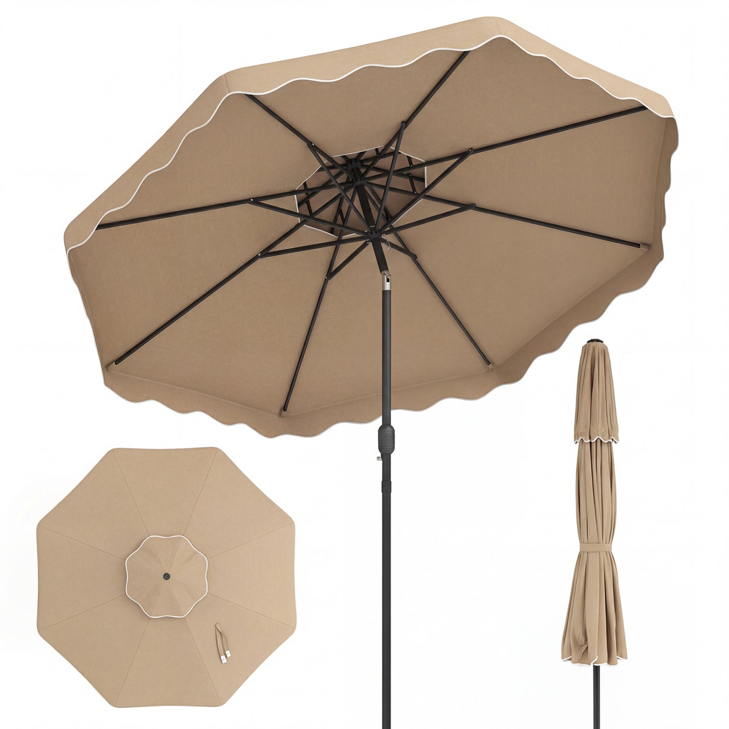 10 Feet Patio Umbrella, Push Button Tilt, Crank, Coffee Outdoor Umbrellas Coffee at Gallery Canada
