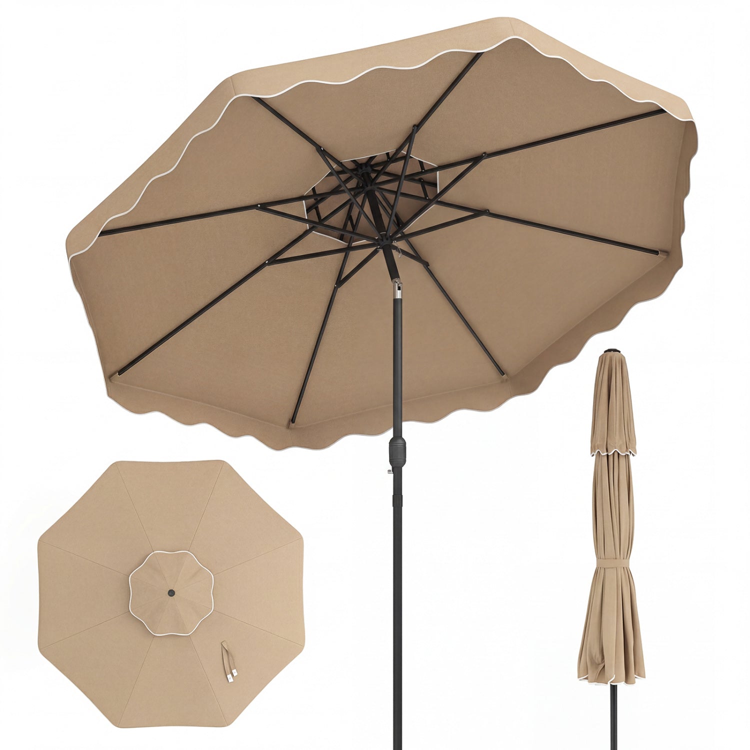 10 Feet Patio Umbrella, Push Button Tilt, Crank, Coffee Outdoor Umbrellas at Gallery Canada