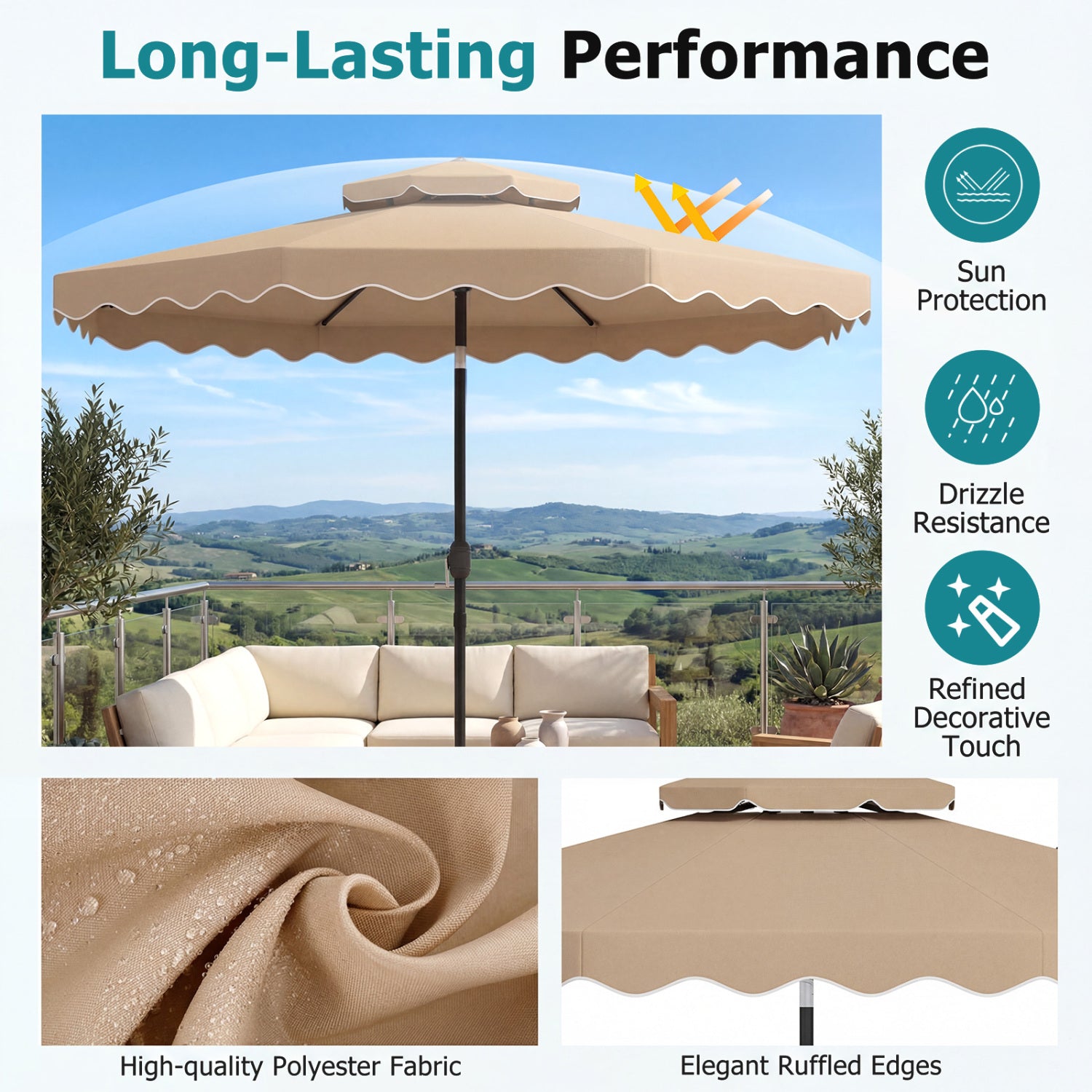 10 Feet Patio Umbrella, Push Button Tilt, Crank, Coffee Outdoor Umbrellas at Gallery Canada