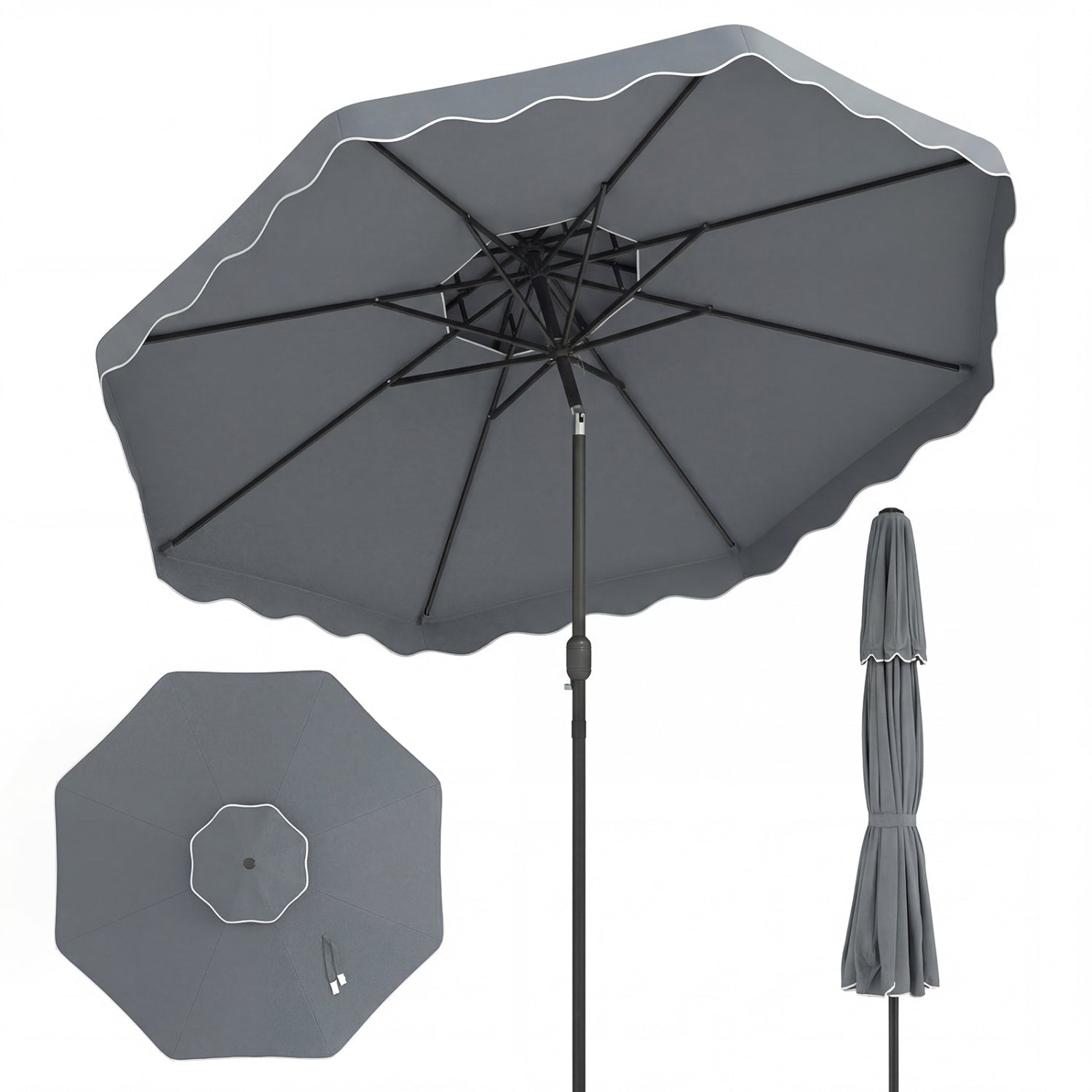 10 Feet Patio Umbrella, Push Button Tilt, Crank, Gray Outdoor Umbrellas Gray at Gallery Canada