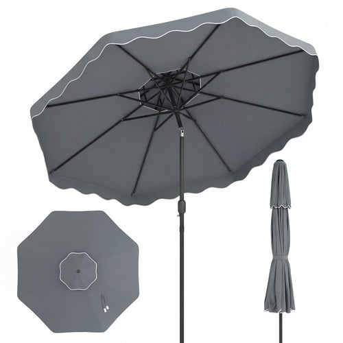 10 Feet Patio Umbrella, Push Button Tilt, Crank, Gray