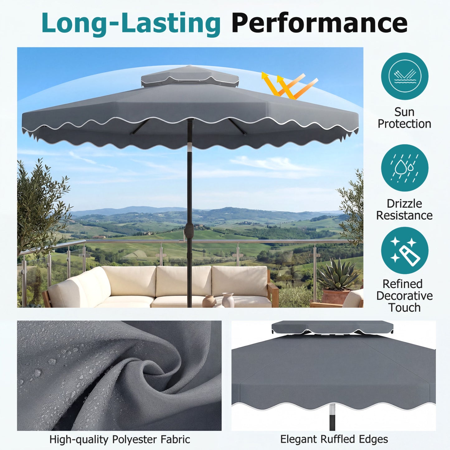 10 Feet Patio Umbrella, Push Button Tilt, Crank, Gray Outdoor Umbrellas at Gallery Canada