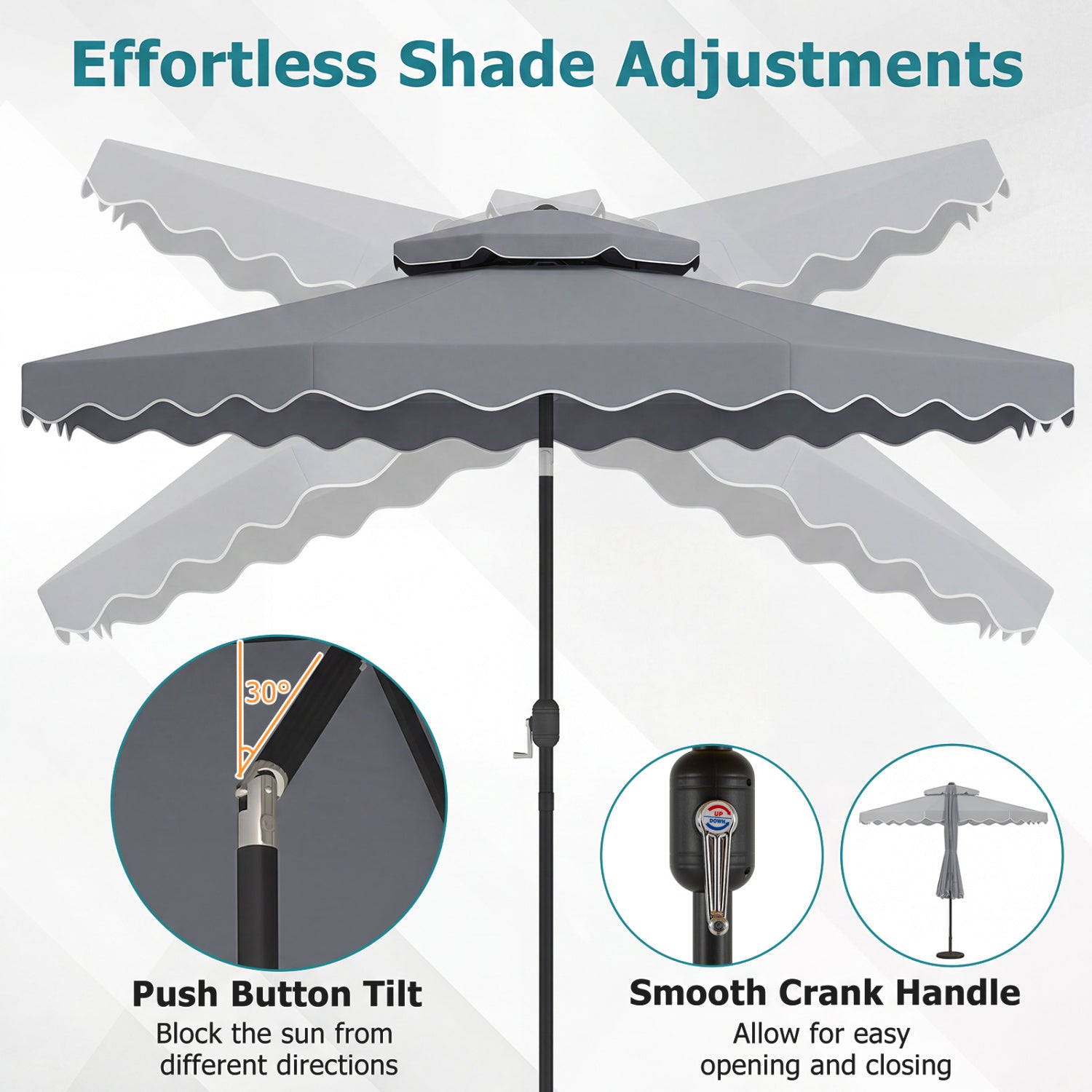 10 Feet Patio Umbrella, Push Button Tilt, Crank, Gray Outdoor Umbrellas at Gallery Canada