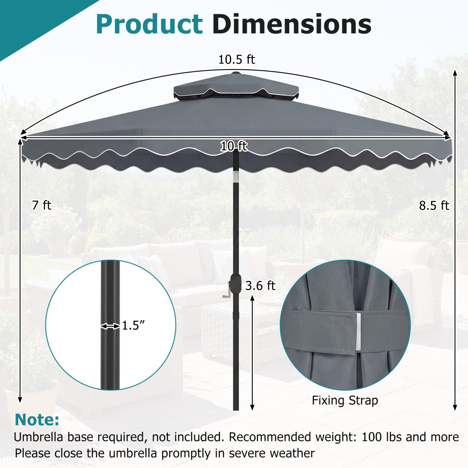 10 Feet Patio Umbrella, Push Button Tilt, Crank, Gray Outdoor Umbrellas at Gallery Canada