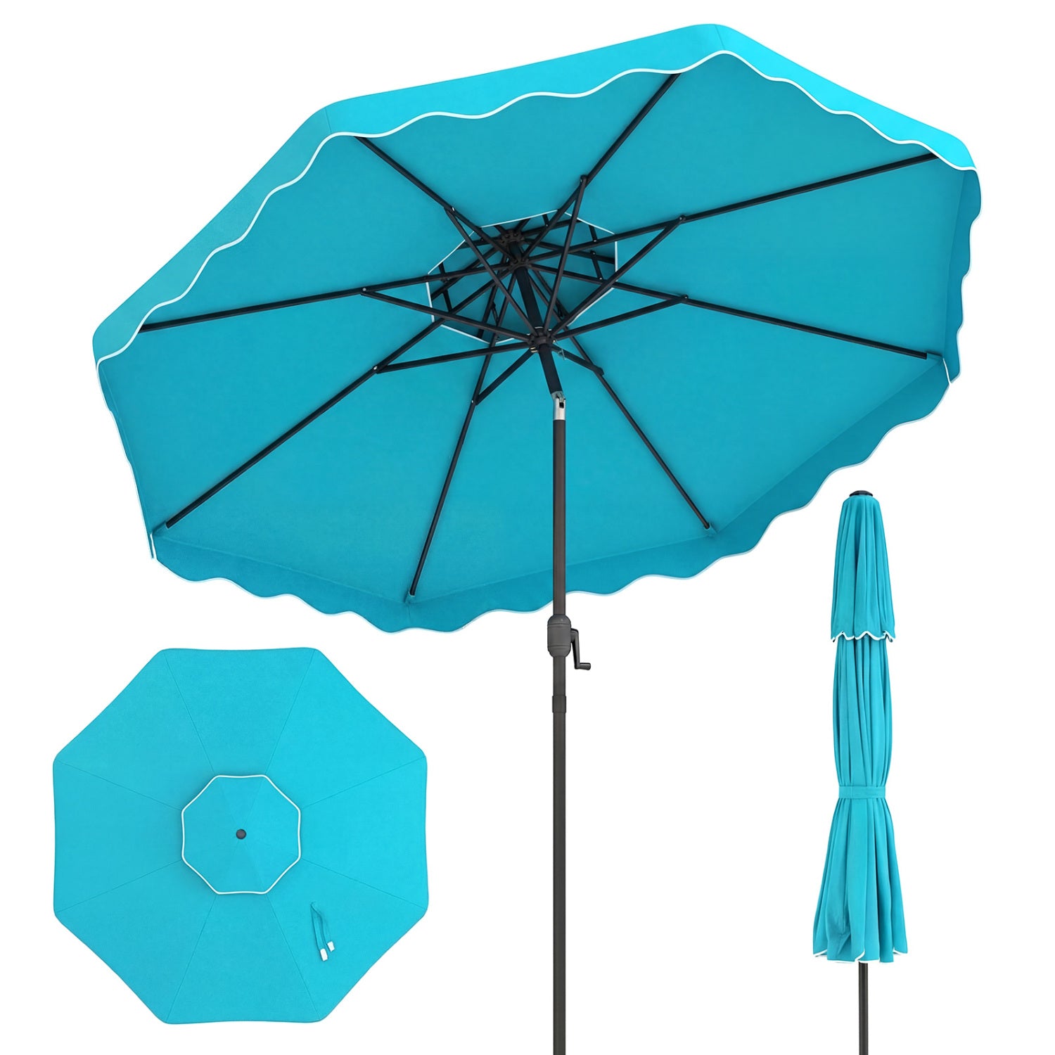 10 Feet Patio Umbrella, Push Button Tilt, Crank, Turquoise Outdoor Umbrellas at Gallery Canada