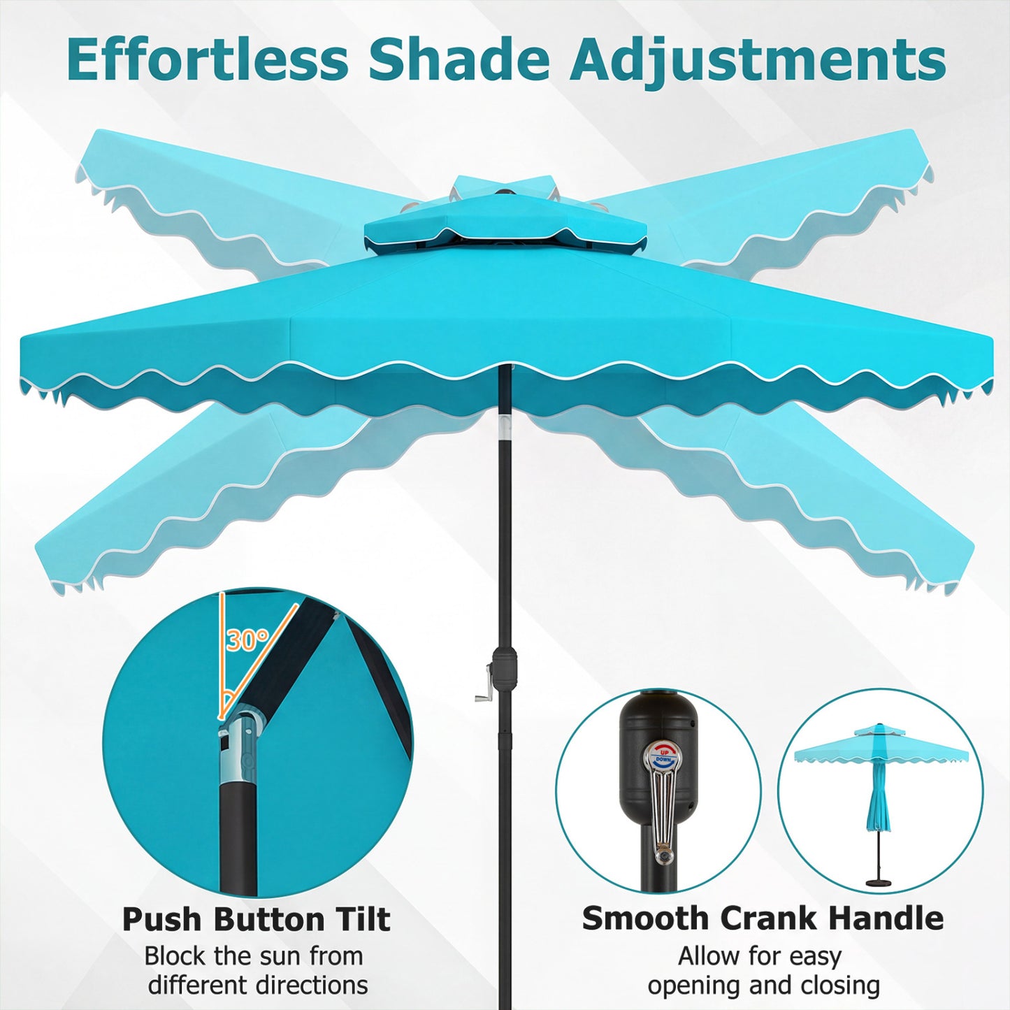 10 Feet Patio Umbrella, Push Button Tilt, Crank, Turquoise Outdoor Umbrellas at Gallery Canada