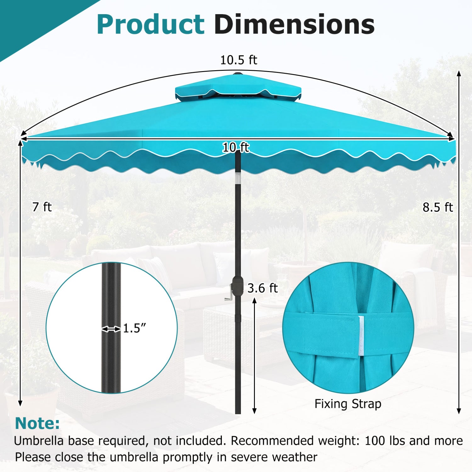 10 Feet Patio Umbrella, Push Button Tilt, Crank, Turquoise Outdoor Umbrellas at Gallery Canada