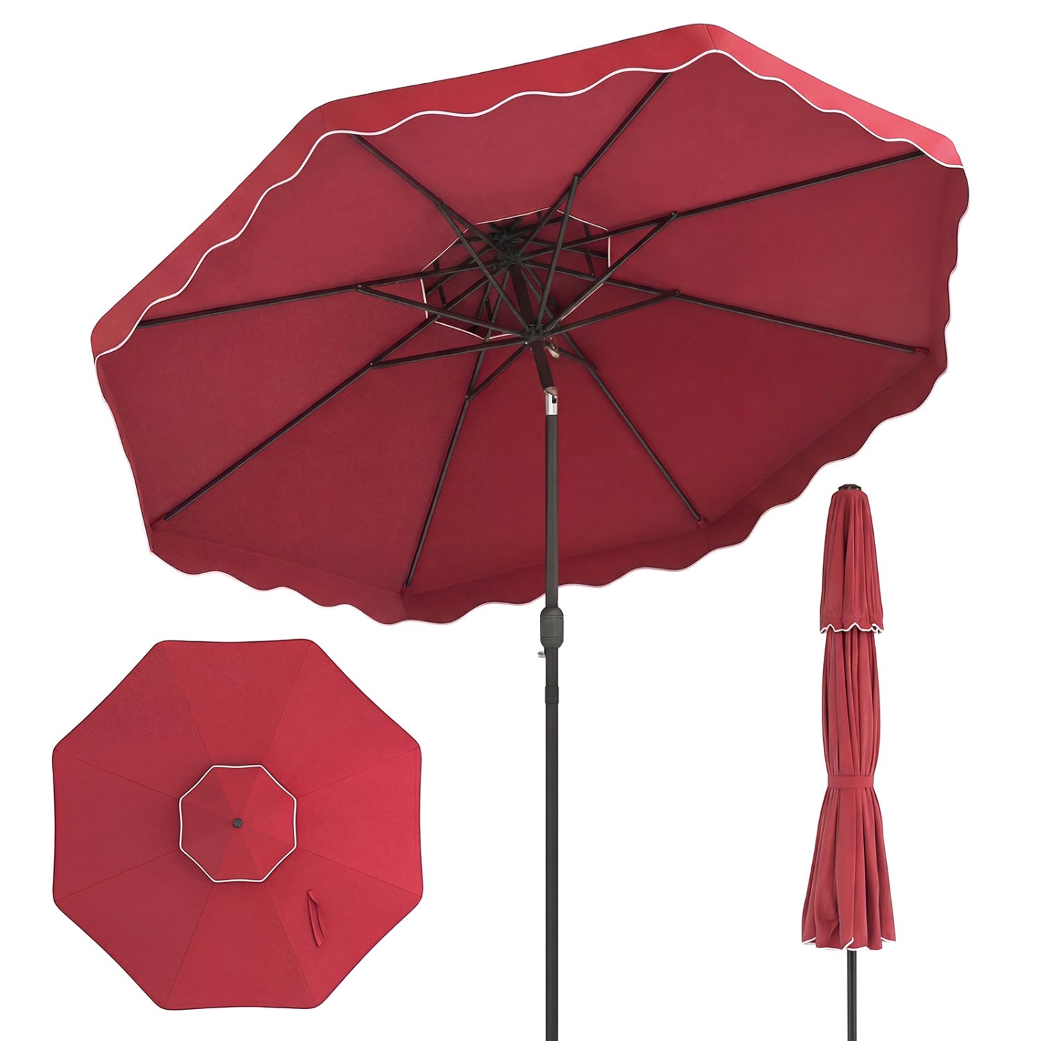 10 Feet Patio Umbrella, Push Button Tilt, Crank, Wine Outdoor Umbrellas at Gallery Canada