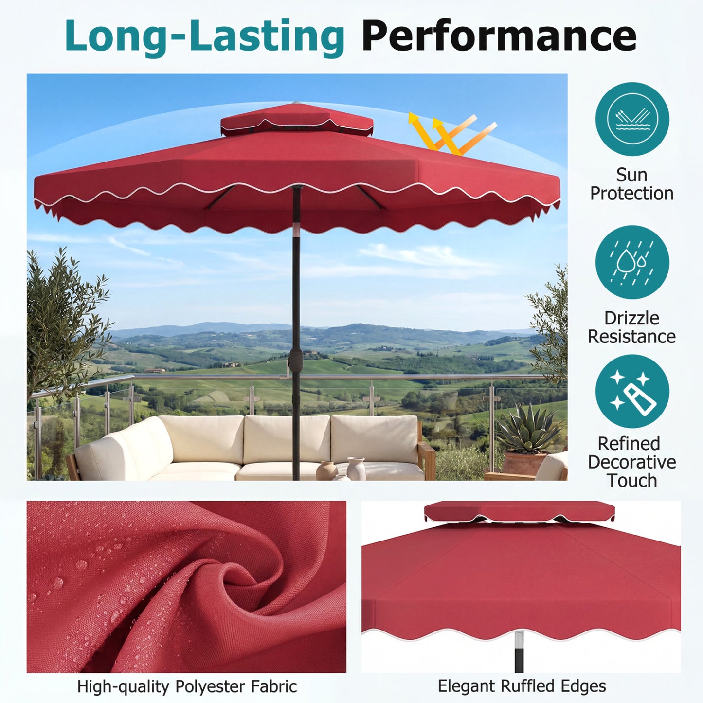 10 Feet Patio Umbrella, Push Button Tilt, Crank, Wine Outdoor Umbrellas at Gallery Canada