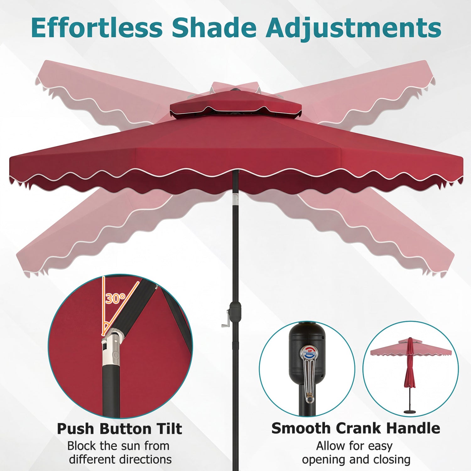 10 Feet Patio Umbrella, Push Button Tilt, Crank, Wine Outdoor Umbrellas at Gallery Canada