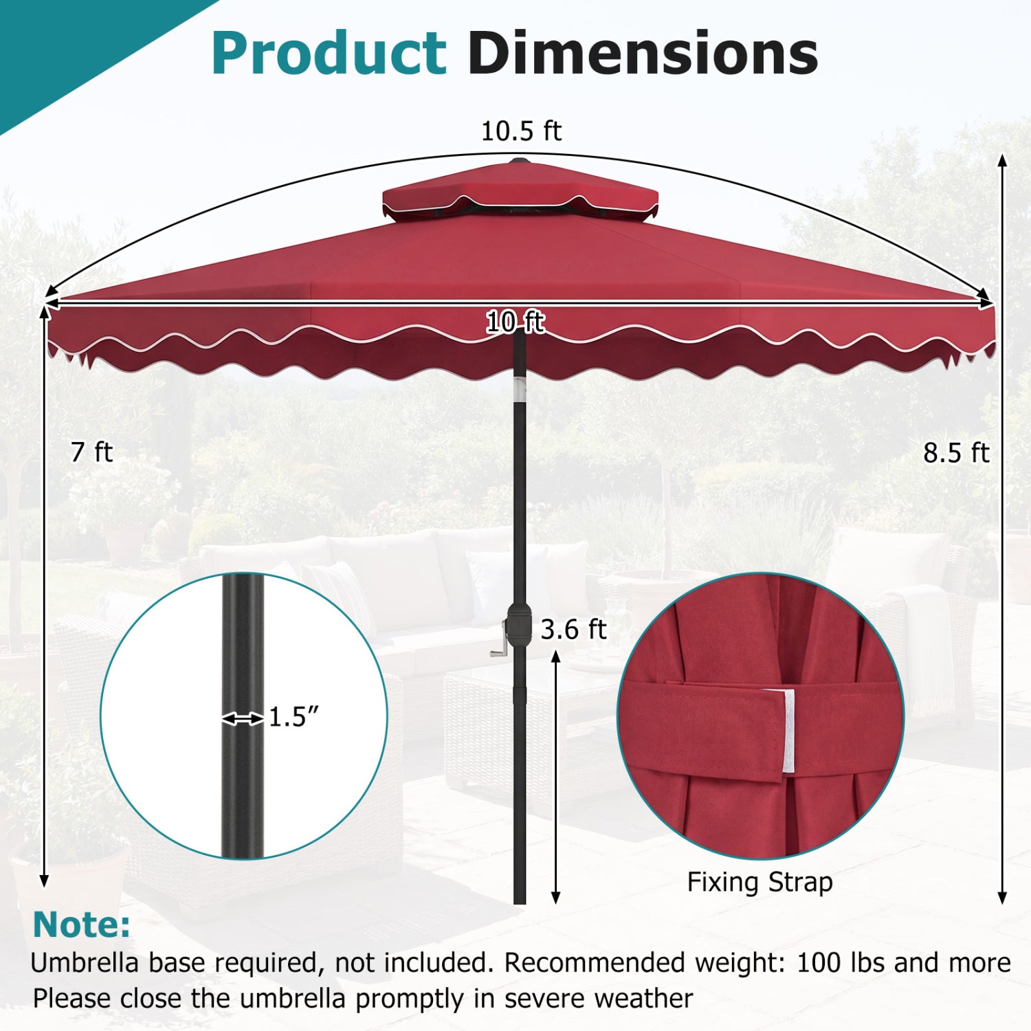 10 Feet Patio Umbrella, Push Button Tilt, Crank, Wine Outdoor Umbrellas at Gallery Canada