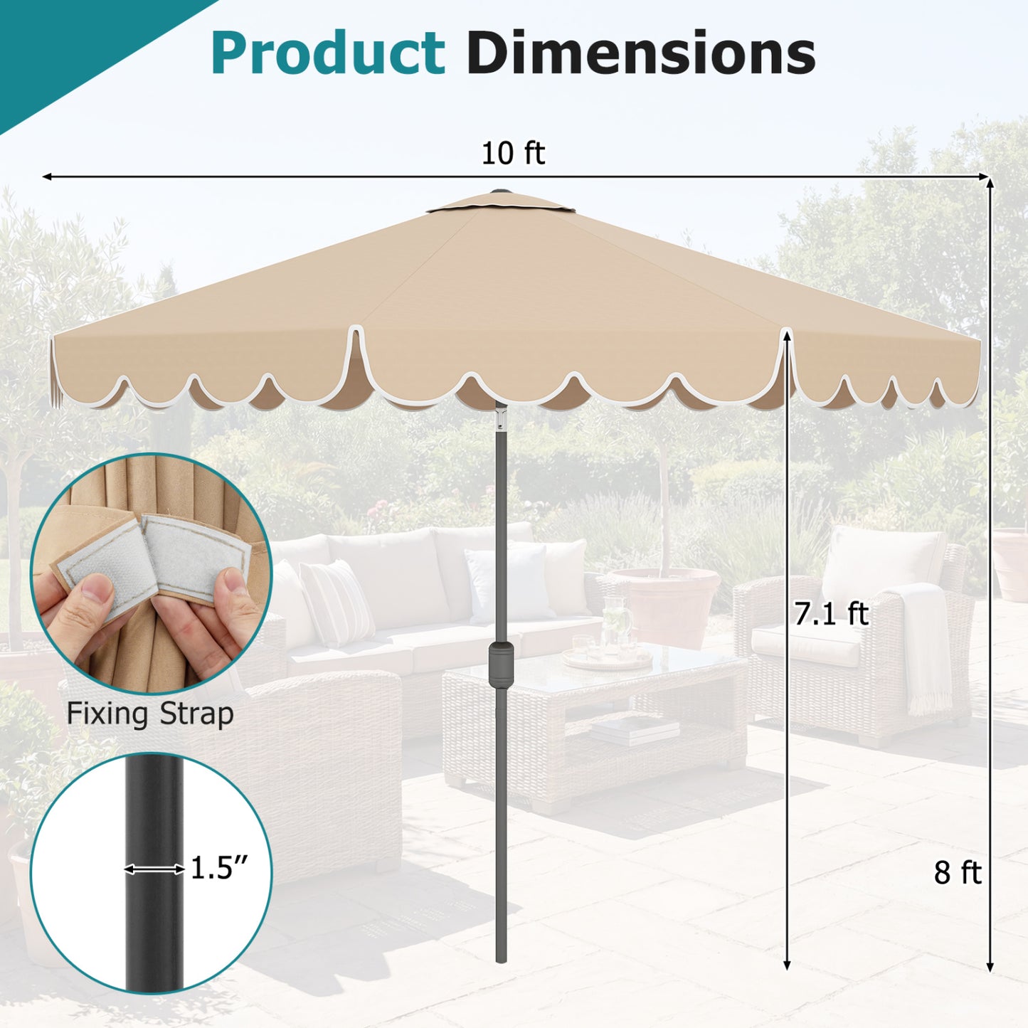 10 Feet Patio Umbrella, Crank Tilt Adjustment, Beige