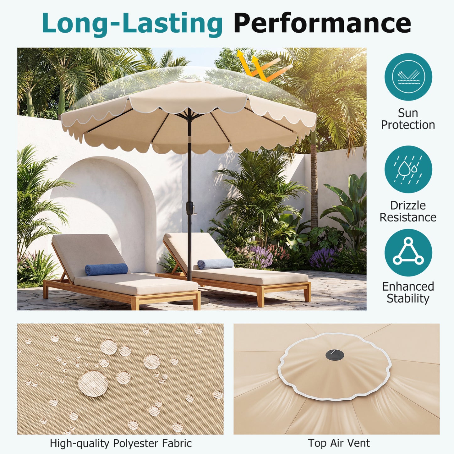 10 Feet Patio Umbrella, Crank Tilt Adjustment, Beige